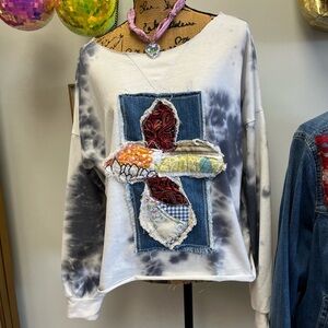 Boho Patchwork Tunic in White and Blue